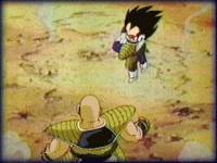 Image: Vegeta and Nappa hover over what was once Metro East