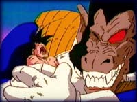 Image: Vegeta squeezes Goku between his hands
