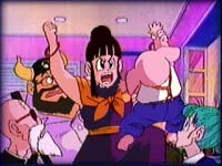 Image: Using Oolong as a pom-pom, Chichi cheers Gohan on to victory