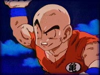 Image: Kuririn receives instruction from Kaio-sama's voice