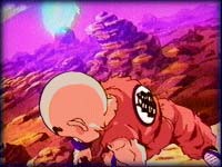 Image: Kuririn hurls the Genki Dama at Vegeta