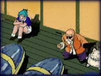 Image: Bulma cries and the Turtle Hermit seethes over the coffins of their fallen friends