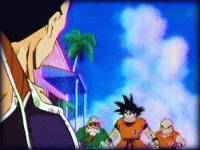 Image: The Turtle Hermit, Goku and Kuririn face off against Raditz