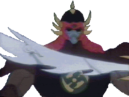 Dara, holding the swrod.