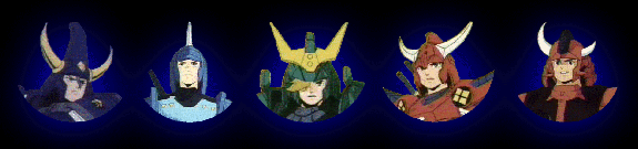 The Ronin Warriors, Rowen, Sai, Sage, Ryo, and Kento.