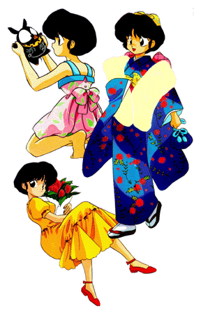 Akane Tendo con P-Chan, Rosas y Kimono