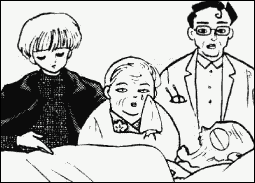 Harumaki with his grandson, wife, and doctor