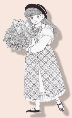 Tsubasa with a bouquet of flowers