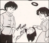 Happosai tries to make Ranma wear a bra