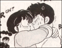 Ranma uncontrolably hugs Kuno