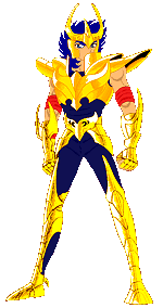 Ikki wearing his new golden armour