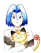 James hugging Meowth