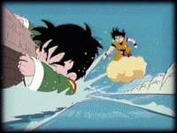 Image: Goku rescues Gohan from a fast-moving river