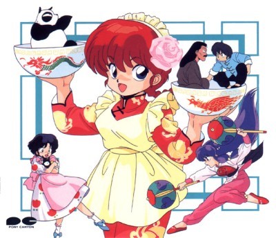 Ranma (chica) junto a algunos personajes